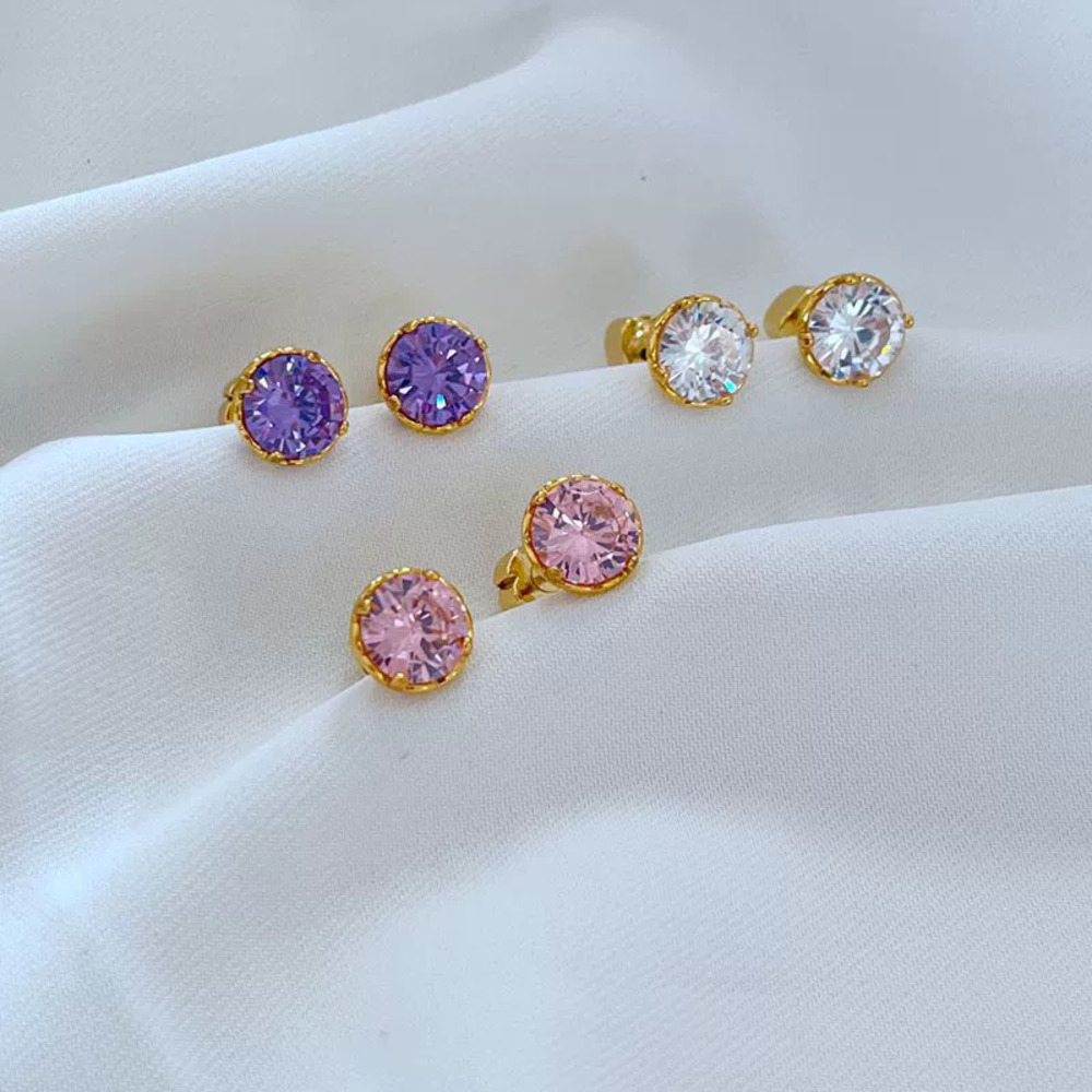 Kendra Scott Gold Plated Round CZ Earrings Pink White Purple